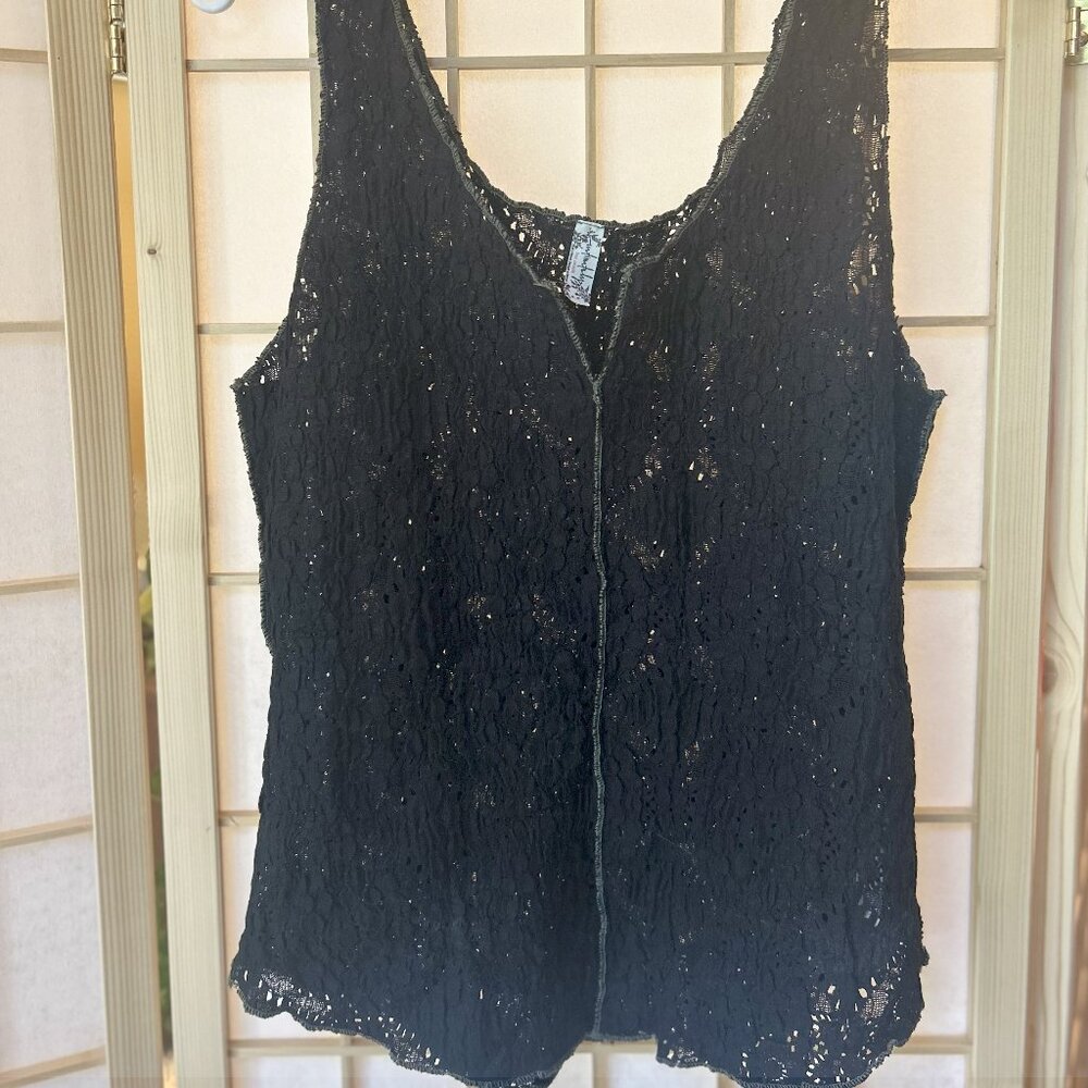 Intimately Free People Pucker Lace Notch Cami Tank M black